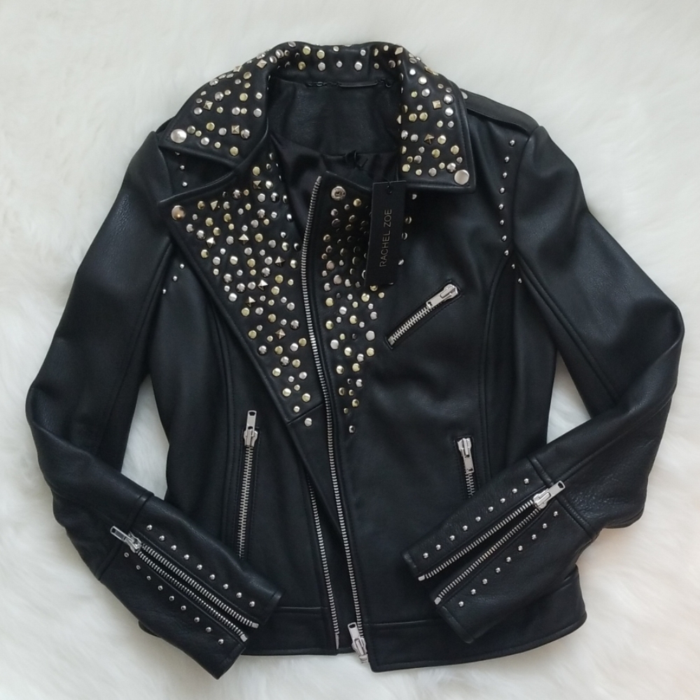 Rachel Zoe Black Studded Leather Size 4 Jacket NWT! - Picture 4 of 8